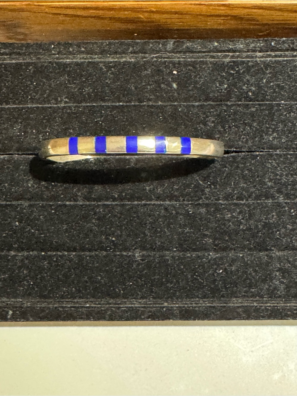 Mexico Sterling Silver Himges Bangle Bracelet with Lapis Lazuli Inlay